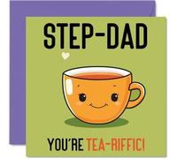 Tarjetas de cumpleaños para padrastro - Tea-riffic - Divertida tarjeta de feliz cumpleaños para padrastro de hijastro, hija, tarjeta del día del padre, tarjetas de felicitación de broma de 145 mm para