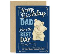 Tarjetas de cumpleaños para papá sentimentales, regalo de mejores deseos con diseño clásico de oso de peluche, regalo tradicional para padre y padre, poema de palabras sinceras, interior en blanco con