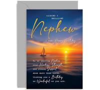 Tarjetas de cumpleaños para sobrino de tía, tío, clásicas y tradicionales para regalo masculino y adulto, palabras de poema dulce sentimental, barco de vela y diseño de puesta de sol para él