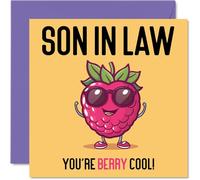 Tarjetas de cumpleaños para yerno - Berry Cool - Divertida tarjeta de feliz cumpleaños para yerno de mamá suegro, regalos de cumpleaños para hijo, tarjetas de felicitación de broma de 145 mm x 145 mm