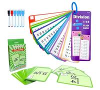 Tarjetas de División, Tarjetas Matemáticas Borrables, 51 Pcs División Tarjeta Estudio con 6 Marcadores Borrables, Tarjeta de Aprendizaje para Niños