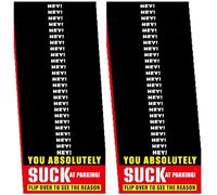 Tarjetas de estacionamiento con texto en inglés "You Suck at Parking", 50 tarjetas de estacionamiento malas, Hey You Absolutely Suck at Parking Cards | Divertidas multas de estacionamiento con