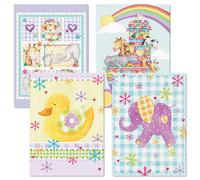 Tarjetas de felicitacin de Felicitaciones al beb pastel actual: 8 sentimientos de paquete (4 diseos) dentro con sobres blancos grandes 5 x 7 pulga