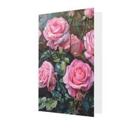 Tarjetas de felicitación con diseño de rosas frescas rosas rosadas para todas las ocasiones