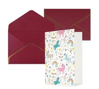 Tarjetas de felicitación con estampado rosa de unicornios para todas las ocasiones, interior en blanco, con sobre, adecuadas para amigos y familiares