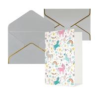 Tarjetas de felicitación con estampado rosa de unicornios para todas las ocasiones, interior en blanco, con sobre, adecuadas para amigos y familiares