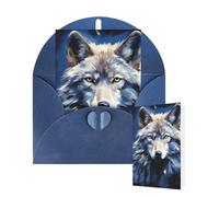 Tarjetas de felicitación con sobres, con cabeza de lobo sobre fondo azul, tarjetas en blanco para todas las ocasiones, tarjeta de agradecimiento para invitaciones de boda, día de San Valentín, 10 x 15