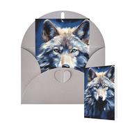 Tarjetas de felicitación con sobres, con cabeza de lobo sobre fondo azul, tarjetas en blanco para todas las ocasiones, tarjeta de agradecimiento para invitaciones de boda, día de San Valentín, 10 x 15