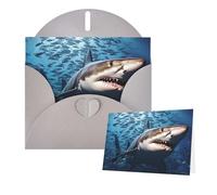 Tarjetas de felicitación con sobres, diseño de tiburón que nada en el mar, para todas las ocasiones, tarjeta de agradecimiento en blanco para invitaciones de boda, día de San Valentín, tarjeta de