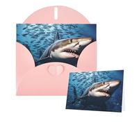 Tarjetas de felicitación con sobres, diseño de tiburón que nada en el mar, para todas las ocasiones, tarjeta de agradecimiento en blanco para invitaciones de boda, día de San Valentín, tarjeta de