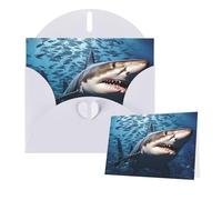 Tarjetas de felicitación con sobres, diseño de tiburón que nada en el mar, para todas las ocasiones, tarjeta de agradecimiento en blanco para invitaciones de boda, día de San Valentín, tarjeta de