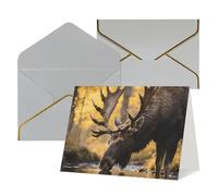 Tarjetas de felicitación con sobres, tarjetas de cumpleaños de 11,4 x 15,2 cm, tarjeta de aliento a mitad plegable, divertidas postales rústicas de ciervos del bosque, tarjeta de invitación en blanco