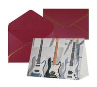 Tarjetas de felicitación con sobres, tarjetas de cumpleaños de 4.5 x 6 pulgadas, tarjeta de aliento a mitad plegable, divertidas postales de guitarra, bajo, música, instrumentos musicales, tarjeta de