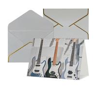 Tarjetas de felicitación con sobres, tarjetas de cumpleaños de 4.5 x 6 pulgadas, tarjeta de aliento a mitad plegable, divertidas postales de guitarra, bajo, música, instrumentos musicales, tarjeta de