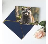 Tarjetas de felicitación de 15 x 10 cm, tarjeta de agradecimiento, diseño de mapache del bosque, tarjeta en blanco para cumpleaños, tarjetas pensando en ti para todas las ocasiones