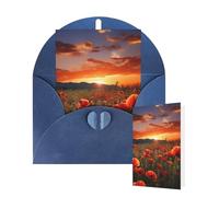 Tarjetas de felicitación de cumpleaños con sobres, diseño de campo de amapola roja al atardecer, tarjetas en blanco para todas las ocasiones, tarjeta de agradecimiento para invitaciones de boda