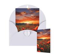 Tarjetas de felicitación de cumpleaños con sobres, diseño de campo de amapola roja al atardecer, tarjetas en blanco para todas las ocasiones, tarjeta de agradecimiento para invitaciones de boda