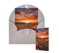 Tarjetas de felicitación de cumpleaños con sobres, diseño de campo de amapola roja al atardecer, tarjetas en blanco para todas las ocasiones, tarjeta de agradecimiento para invitaciones de boda