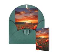 Tarjetas de felicitación de cumpleaños con sobres, diseño de campo de amapola roja al atardecer, tarjetas en blanco para todas las ocasiones, tarjeta de agradecimiento para invitaciones de boda