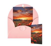 Tarjetas de felicitación de cumpleaños con sobres, diseño de campo de amapola roja al atardecer, tarjetas en blanco para todas las ocasiones, tarjeta de agradecimiento para invitaciones de boda
