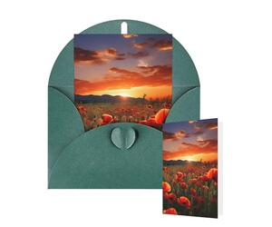 Tarjetas de felicitación de cumpleaños con sobres, diseño de campo de amapola roja al atardecer, tarjetas en blanco para todas las ocasiones, tarjeta de agradecimiento para invitaciones de boda