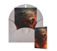 Tarjetas de felicitación de cumpleaños con sobres, diseño de lobo salvaje en el fuego, tarjetas en blanco para todas las ocasiones, tarjeta de agradecimiento para invitaciones de boda, Navidad, 10 x