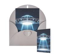 Tarjetas de felicitación de cumpleaños con sobres, ovni por la noche, tarjetas en blanco para todas las ocasiones, tarjeta de agradecimiento para invitaciones de boda, Navidad, 10 x 15 cm