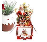 Tarjetas De Felicitación De Navidad 3D Con Sobres | Saludo de 4 Capas con Santa, Reno y Árbol | Tarjeta Familiar De Navidad Con Sobres,para Fiestas, Vacaciones, Invierno, , Familia, Amigos, Niñ