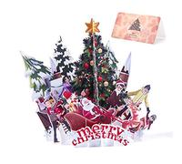 Tarjetas de felicitación de Navidad 3D,tarjetas de Navidad 3D Pop Up Holiday Tarjetas de felicitación Árbol de Navidad/Reno/Papá Noel/Tarjeta de felicitación y sobres para Navidad Green