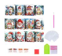 Tarjetas De Felicitación De Navidad Pintura De Diamantes, Tarjetas De Santa Claus Pintura De Diamantes, 12 tarjetas de pintura de piedras preciosas de Santa Claus con sobres - Hacer tarjetas de