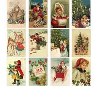 Tarjetas de felicitación de Navidad vintage, 12 piezas Tarjeta de Navidad postal Tarjetas de felicitación de Navidad, Tarjetas de Navidad vintage Tarjetas postales de invierno de Navidad Santa Claus