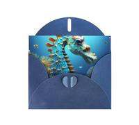 Tarjetas de felicitación de sobre azul con patrón único de caballito de mar azul para escribir tus bendiciones para varias fiestas