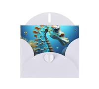 Tarjetas de felicitación de sobre blanco con patrón único de caballito de mar azul para escribir tus bendiciones para varias fiestas