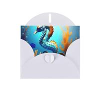 Tarjetas de felicitación de sobre blanco con patrón único de caballito de mar de coral de fondo marino para escribir tus bendiciones para varias fiestas