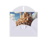 Tarjetas de felicitación de sobre blanco con patrón único de cielo de castillo de anime para escribir tus bendiciones para varias fiestas