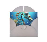 Tarjetas de felicitación de sobre gris con patrón único de caballito de mar azul para escribir tus bendiciones para varias fiestas