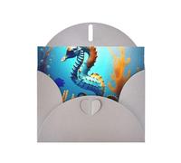 Tarjetas de felicitación de sobre gris con patrón único de caballito de mar de coral de fondo marino para escribir tus bendiciones para varias fiestas