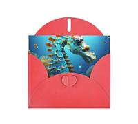 Tarjetas de felicitación de sobre rojo con patrón único de caballito de mar azul para escribir tus bendiciones para varias fiestas