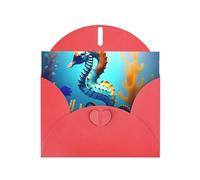 Tarjetas de felicitación de sobre rojo con patrón único de caballito de mar de coral para escribir tus bendiciones para varias fiestas