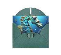 Tarjetas de felicitación de sobre verde oscuro con patrón único de caballito de mar azul para escribir tus bendiciones para varias fiestas