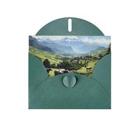 Tarjetas de felicitación de sobre verde oscuro con patrón único de vacas de granja alpina para escribir tus bendiciones para varias fiestas