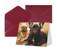 Tarjetas de felicitación en blanco con sobres, 17,5 x 11,5 cm, plegables, tarjetas de felicitación con diseño de bulldog francés, tarjetas de invitación para vacaciones