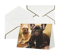 Tarjetas de felicitación en blanco con sobres, 17,5 x 11,5 cm, plegables, tarjetas de felicitación con diseño de bulldog francés, tarjetas de invitación para vacaciones