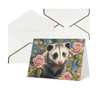 Tarjetas de felicitación en blanco con sobres, 17,5 x 11,5 cm, plegables, tarjetas de invitación de zarigüeya y rosas para vacaciones