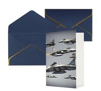 Tarjetas de felicitación impresas con diseño de aviones de combate para todas las ocasiones, interior en blanco, con sobre, adecuadas para amigos y familiares