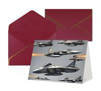 Tarjetas de felicitación impresas con diseño de aviones de combate para todas las ocasiones, interior en blanco, con sobre, adecuadas para amigos y familiares