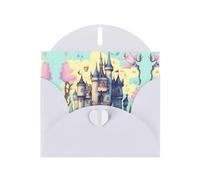 Tarjetas de felicitación nacaradas de castillo de cuento de hadas, tarjetas horizontales para todas las ocasiones con sobres, elegante tarjeta brillante para cumpleaños, Navidad, interior en blanco