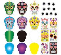 Tarjetas de felicitación para el Día de los Muertos, coloridas tarjetas de felicitación de cráneo de azúcar con pegatinas, 56 unidades, divertidas tarjetas de notas de Halloween, tarjetas de