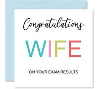 Tarjetas de felicitación para esposa - On Your Exams - Proud of You Card Felicitaciones Graduación Grado Exámenes Exámenes Escuela Universidad GCSE A Level Uni, 145 mm x 145 mm Well Done Tarjetas de