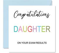 Tarjetas de felicitación para hija - On Your Exams - Proud of You Card Felicitaciones Graduación Grado Exámenes Exámenes Escuela Universidad GCSE A Level Uni, 145 mm x 145 mm Well Done Tarjetas de
